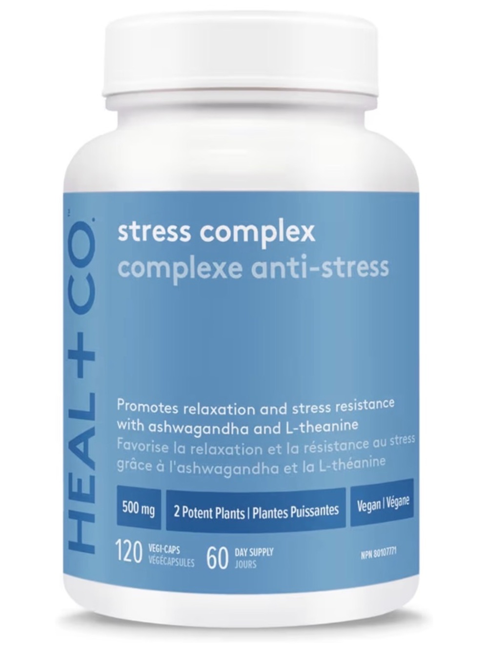 Heal + Co Stress Complex Supplement - Blue & White Bottle